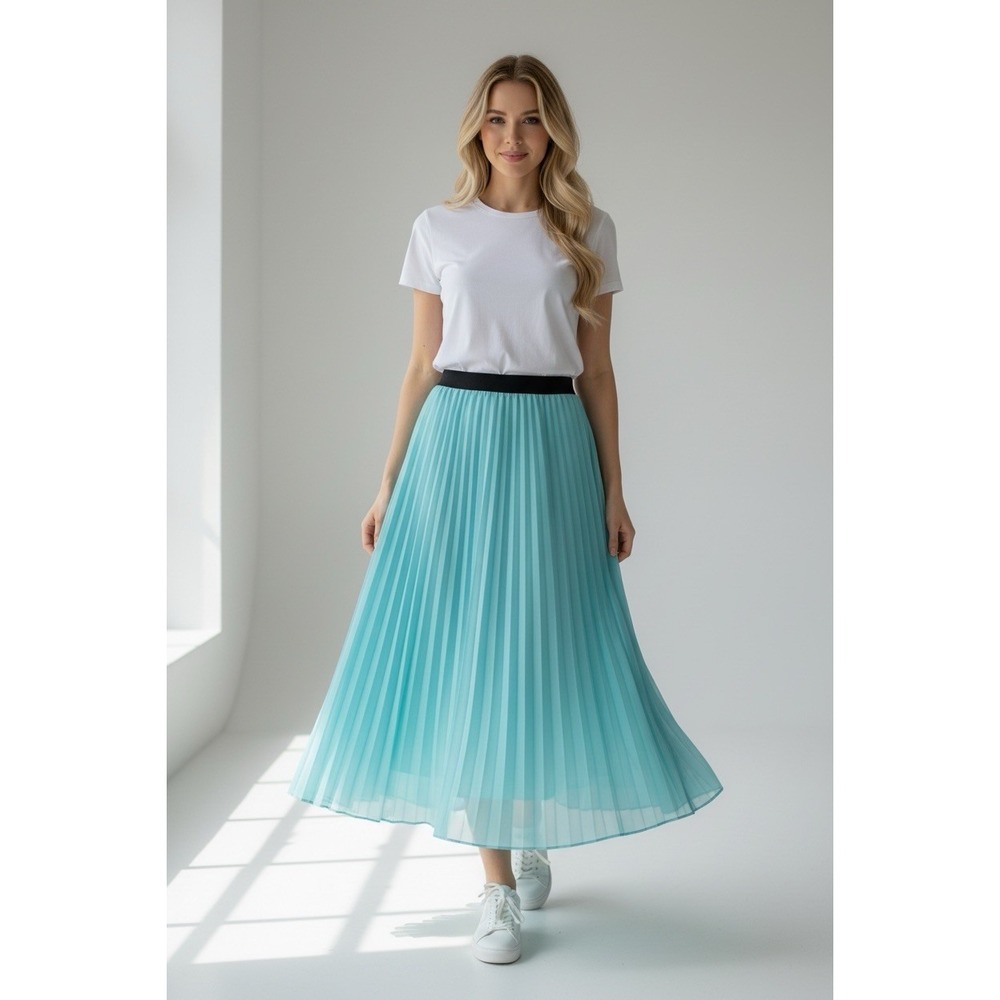 Lavish Maxi Skirt Aqua‎ Teal Pleated Fairy Flowy Long Skirt Sz L Boho